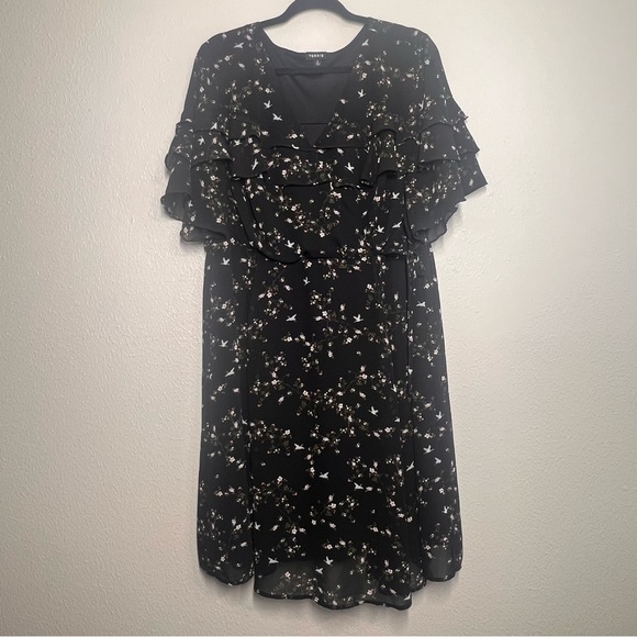 TORRID Dress Womens Size 2X  Faux Wrap Floral Crane Bird Print  Flutter Sleeve - Picture 11 of 11